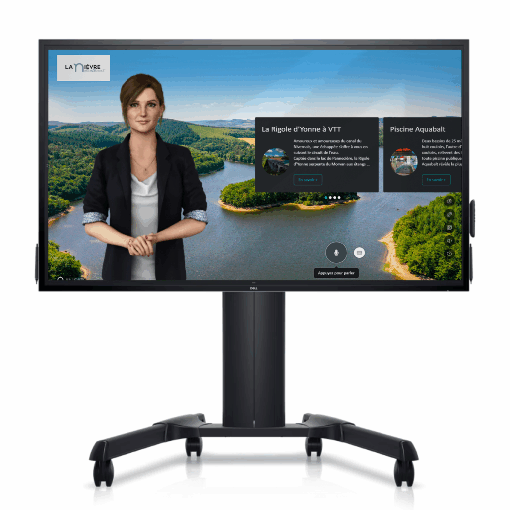 Borne tactile d’accueil fluide et multilingue indoor